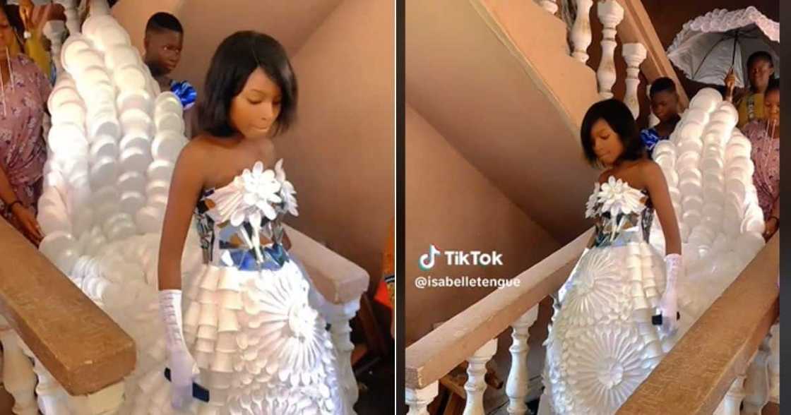 Woman's wedding dress made fom plastic items Woman's wedding dress made fom plastic items
