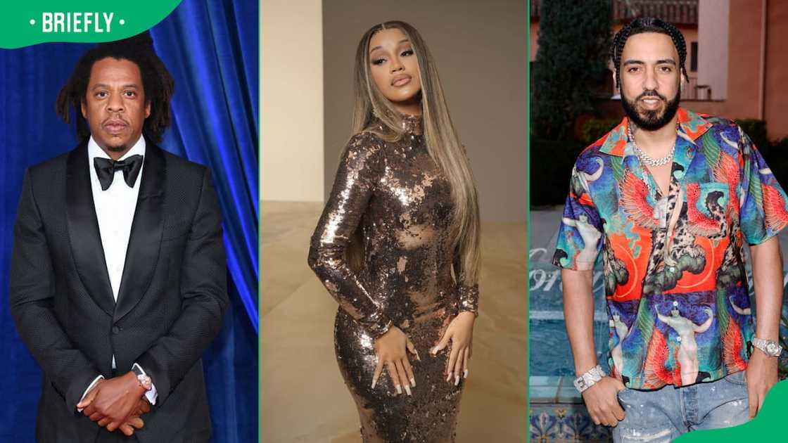 New Yor rappers Jay-Z (L), Cardi B (C) and French Montana (R). New Yor rappers Jay-Z (L), Cardi B (C) and French Montana (R).