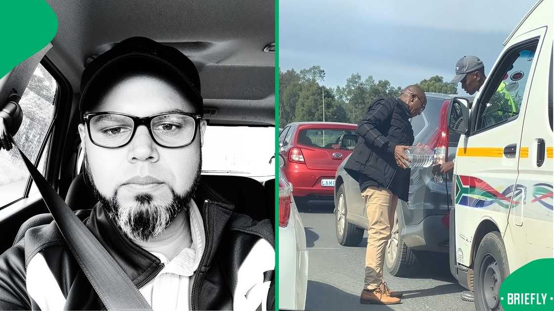 The man had a big smile while doing the good deed, clearly an act that came from the heart The man had a big smile while doing the good deed, clearly an act that came from the heart