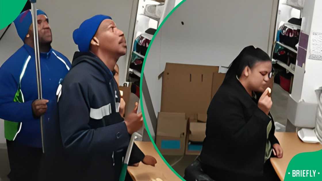 Petrol attendants prank a colleague on a mission to steal her lunch Petrol attendants prank a colleague on a mission to steal her lunch
